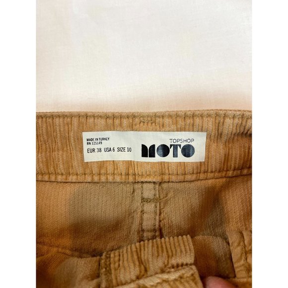 Topshop Moto Women Corduroy Mini Skirt Flat Front Pockets Mustard Brown Size 6 - Picture 3 of 8